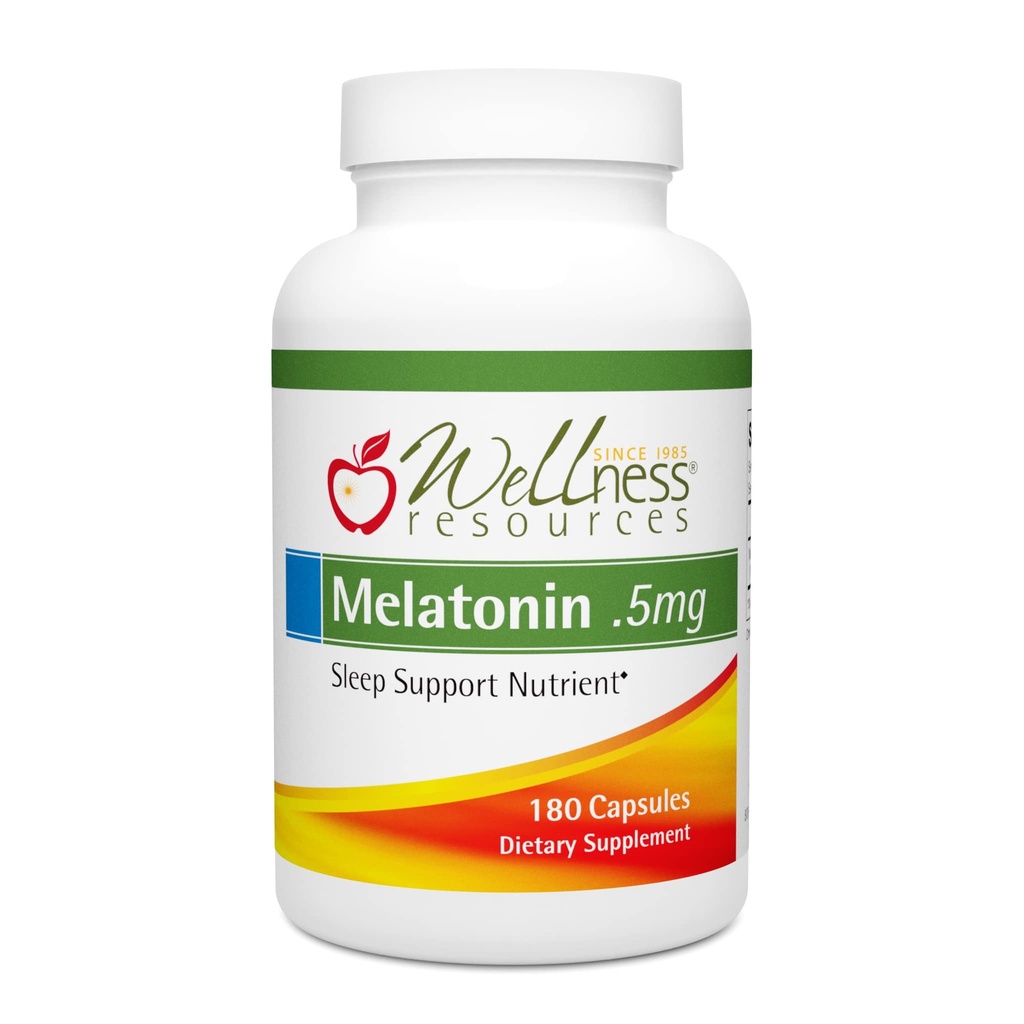 Risorse di benessere 0.5mg Melatonin Capsule - Integratore di supporto per il sonno naturale - Gluten Free Sleep Aid, Preservative Free, Testato di terze parti, Senza aggiunta di zuccheri Dye Free, 180 Capsule