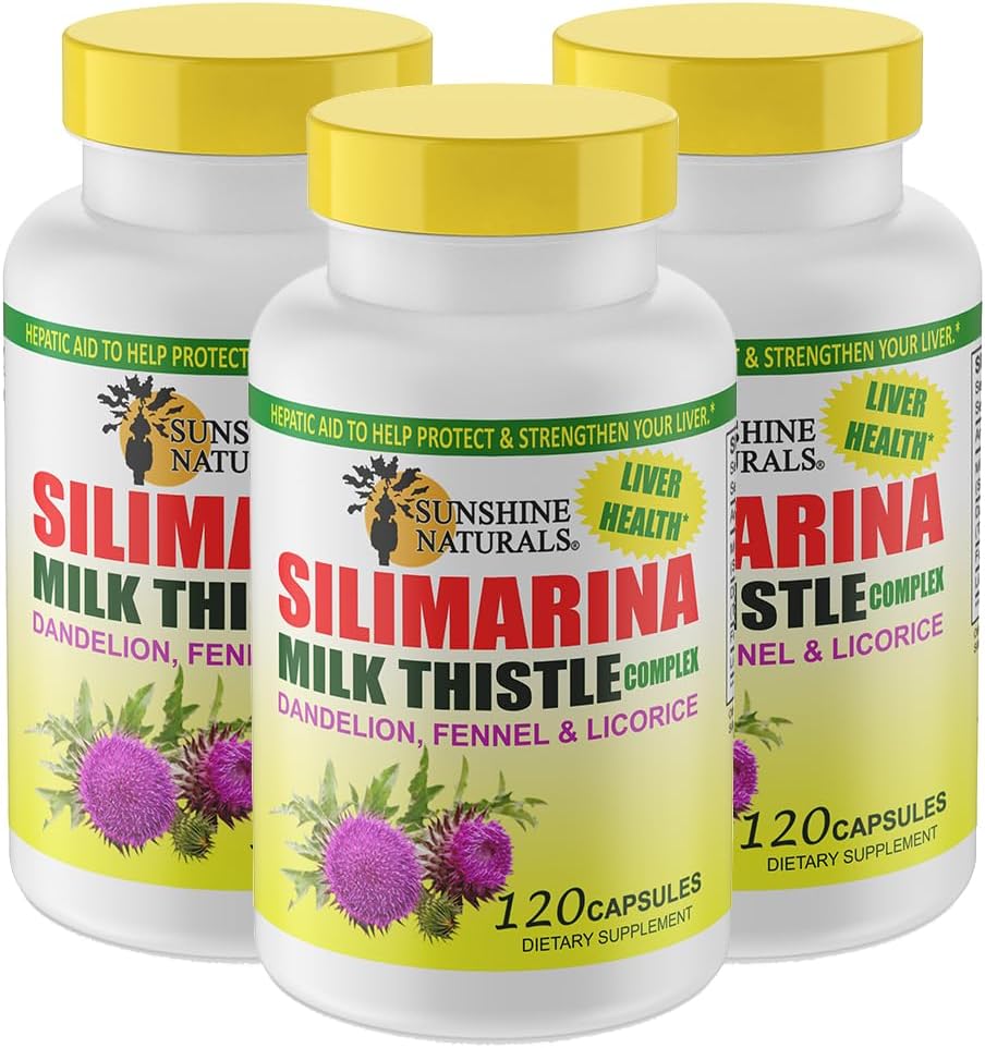 Naturals Sunshine Milk Thistle Complex. Supporto per la salute del fegato, disintossicazione, difesa antiossidante e potenziamento della funzione del fegato naturale. Promuove la salute digestiva. 600 mg. 120 capsule. Confezione di 3.