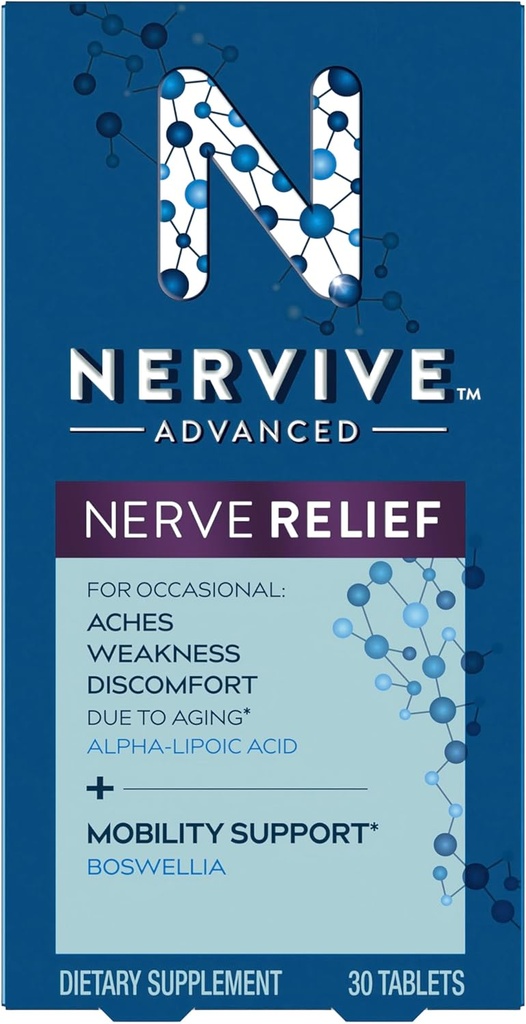 Nervive Advanced Nerve Relief + Mobility, con acido alfa lipoico per aiutare a ridurre i dolori di nerve, debolezza, & Discomfort*† e Boswellia per promuovere la mobilità*, vitamine B12, B6,B1, 30 compresse