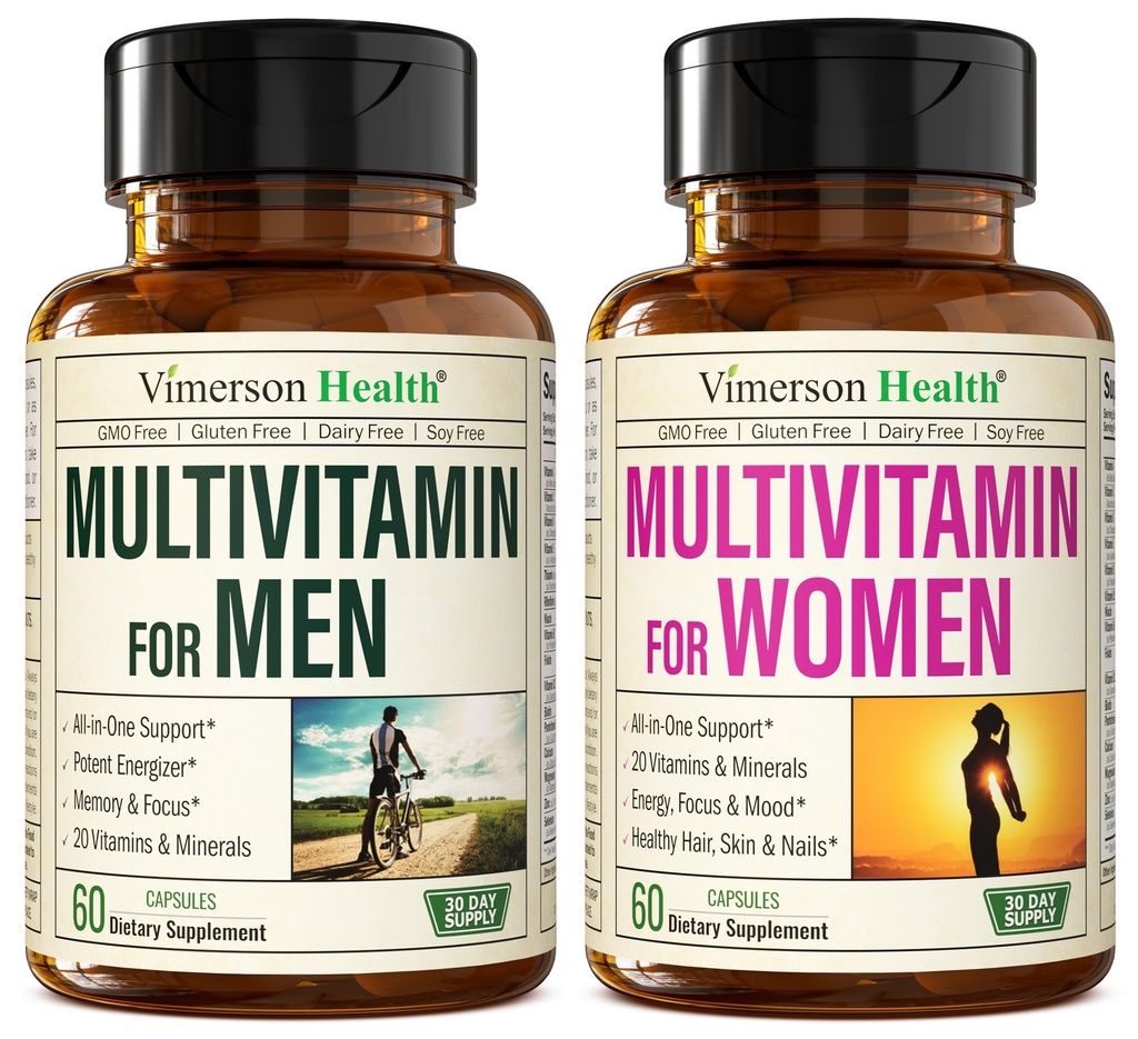 Multivitamina Multimineral Supplemento per uomini + donne 2-bottiglia Bundle. Risposta immunitaria sana, giunti forti e ossa, salute degli occhi, supporto del sistema digestivo, proprietà antiossidanti