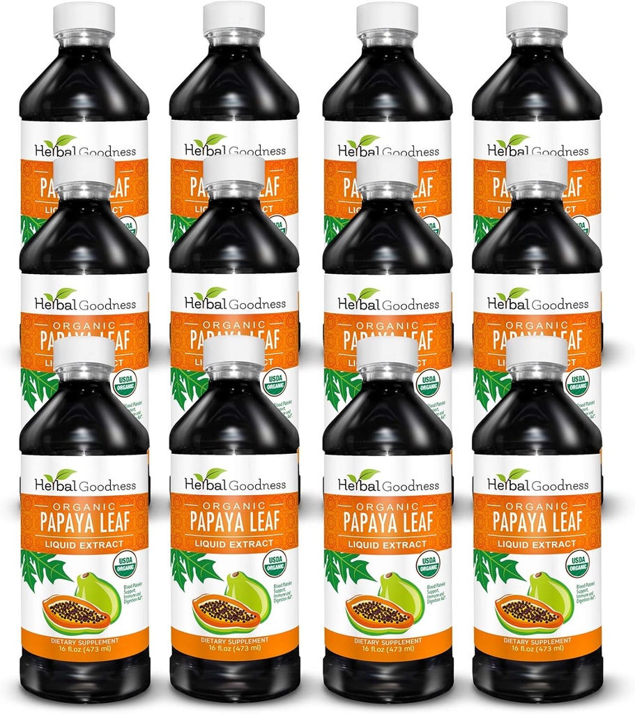 Papaya Leaf Extract Sangue Platelet Support - 15X Forza - Natural Platelet Booster & Digestive Aid - Organic Liquid Extract - 16oz Juice - Case Qty (12) - Herbal Goodness