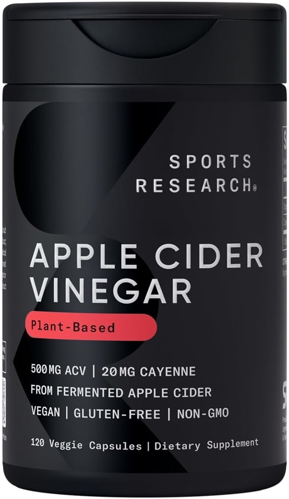 Aceto di sidro di mele di ricerca sportiva con pepe di Cayenne | Realizzato in sidro di mele fermentato biologico - Progetto non OGM Certificato & Vegan (120 capsule vegetali)