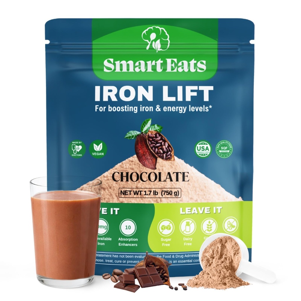 Alimenti intelligenti - Polvere di ferro | Altamente assorbito | Evita effetti collaterali | Nutrizione completa: Proteine, Vitamine, Fibra, Antiossidanti | Rende Bevande gustose & Shakes | Vegan | Cioccolato Flavor | 30 Scoops