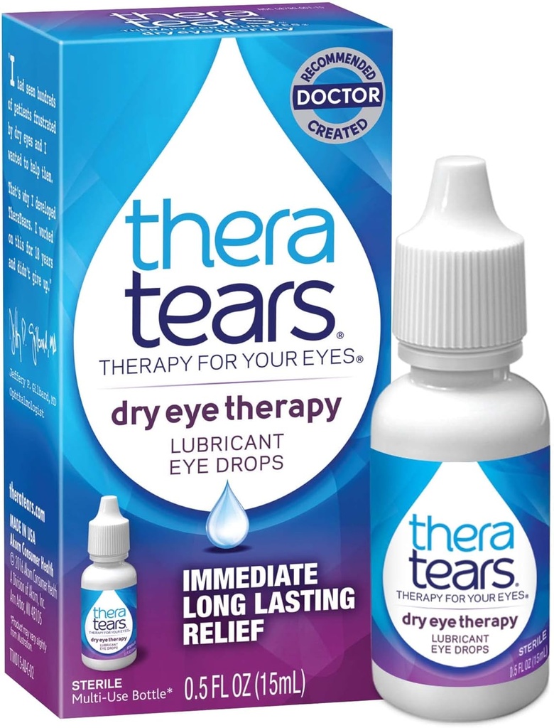 TheraTears Dry Eye Therapy Drops Bundle con 1.0 Fl Oz e 0.5 Fl Oz Bottiglie