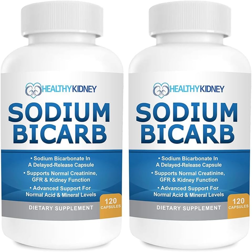 Sodio Bicarbonato 650mg capsule Rilascio ritardato per il supporto della funzione normale del rene e supplemento del rene. Bicarbonato di sodio per sollievo acido, alcalinità 120 pillole 2-pack