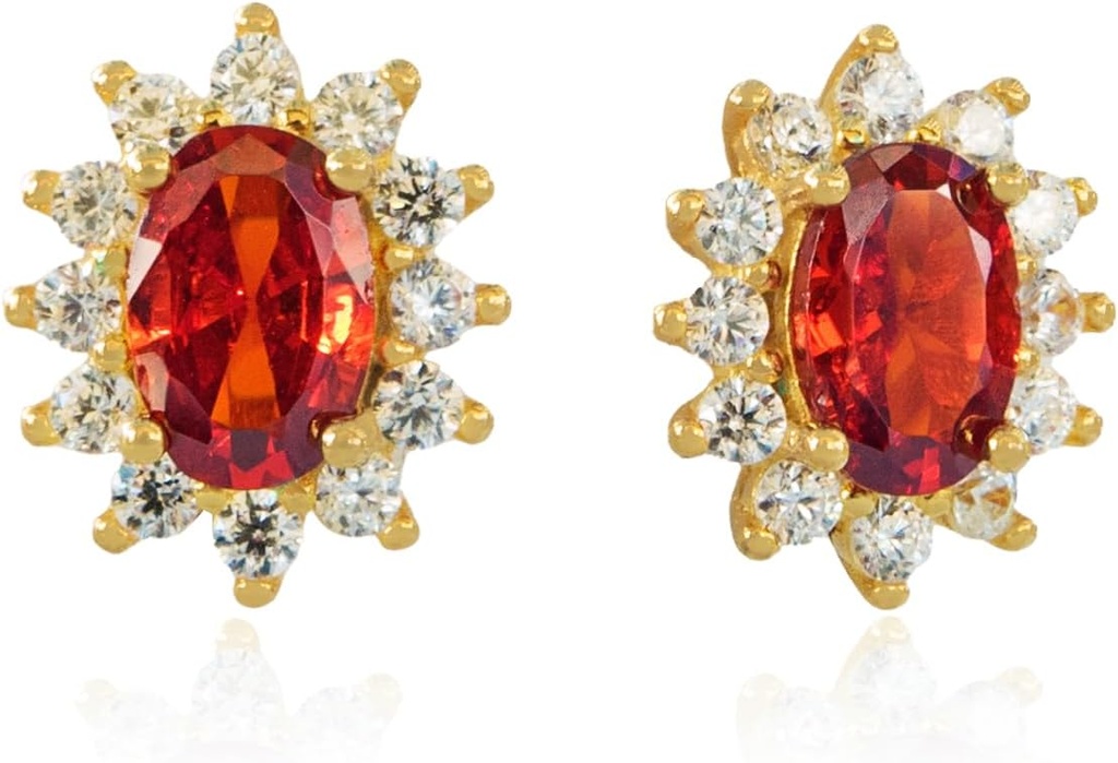 14K oro giallo placcato 925 Sterling Silver rosso Cubic Zirconia Orecchini per le donne