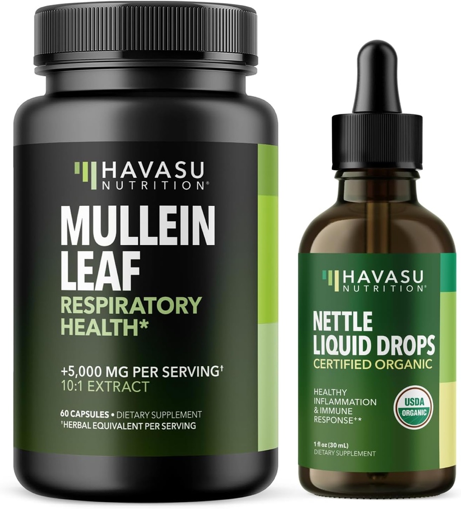 HAVASU NUTRITION Mullein Leaf Capsule + Nettle Liquid Drops Respiratory Health Bundle