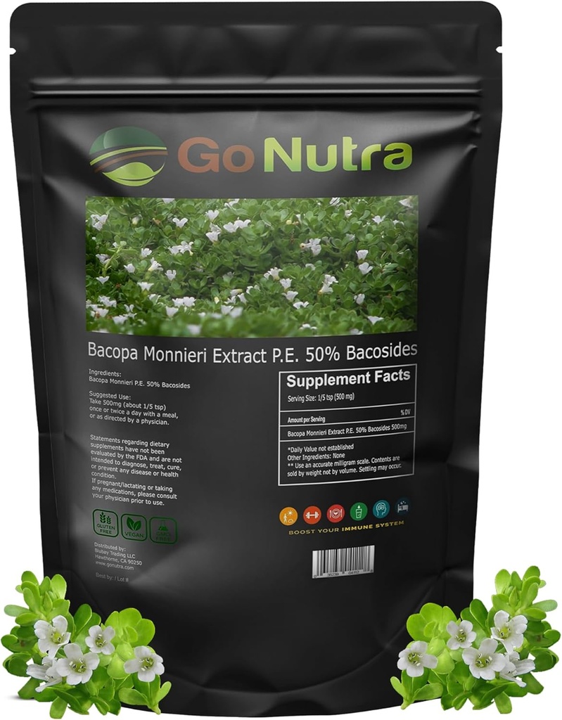 Go Nutra Bacopa Extract Powder (Bacopa Monnieri) 50% Bacosides - Herbal Extract Brahmi Supplement (4 oz.)