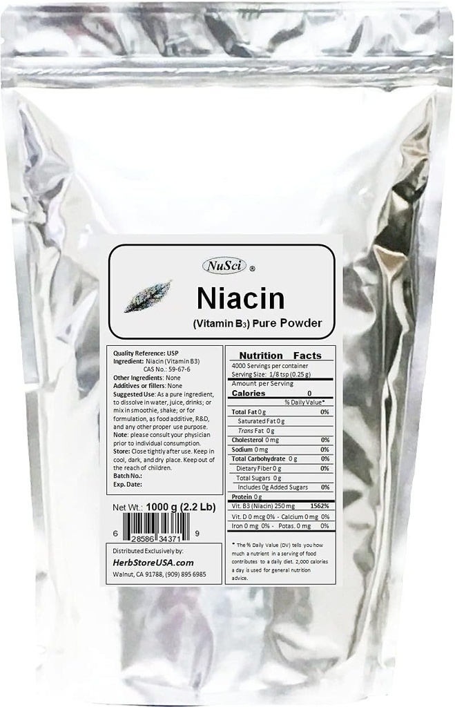 Polvere pura di vitamina B3 di niacina (1000 grammi (2.2 lb))