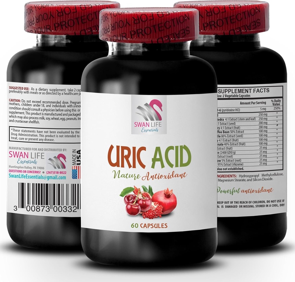 acido urico inferiore naturalmente - URIC ACID - acido urico inferiore, giunture di cristalli di acido urico, gestione dell'acido urico, alimenti che abbassano l'acido urico, alimenti che riducono gli integratori di acido urico per l'acido urico 1Bot 60Caps