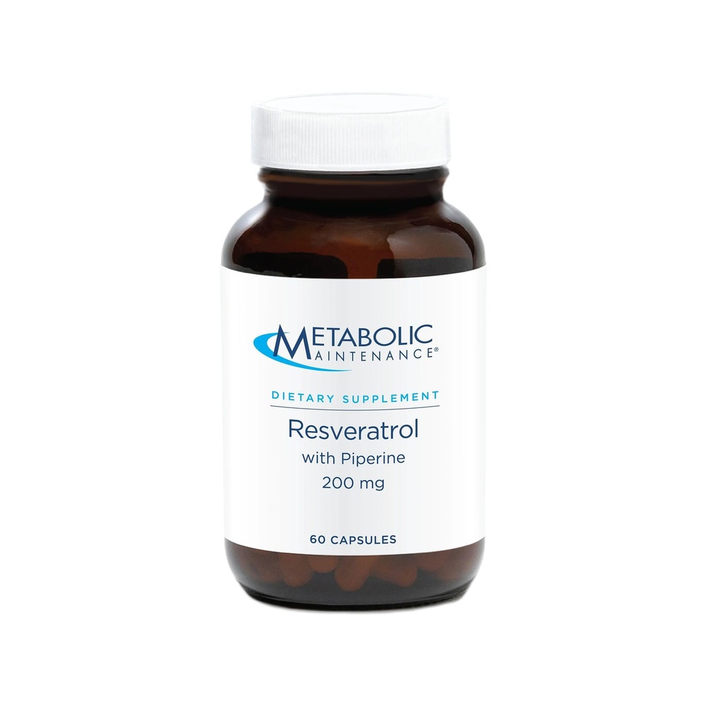 Metabolic Manutenzione Resveratrolo con Piperina - Trans Resveratrolo Supplemento Capsule per Antiossidante + Supporto cardiovascolare, Nessun Filler, 200 mg Trans-Resveratrolo Per Dose - 60 capsule