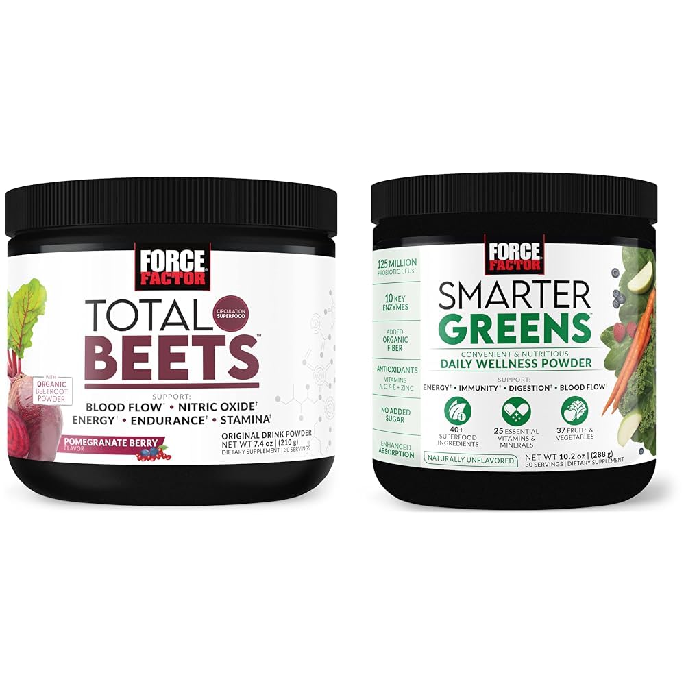 Force Factor Total Beets Bere Miscela Superfood Polvere con Nitrati per supportare la Circolazione, Flusso di Blood & Greens Polvere di benessere quotidiana per sostenere l'energia, l'immunità e la digestione