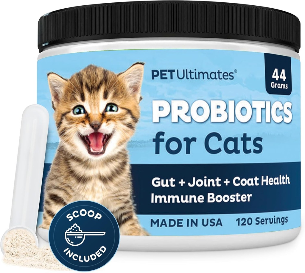 Probiotici Pet Ultimates per gatti – 20-Species Cat Probiotic Powder to Treat Diarrhea, Vomiting, Digestive Support & Cat Antibiotics Recovery – Cat Health Supplies (44 gr)