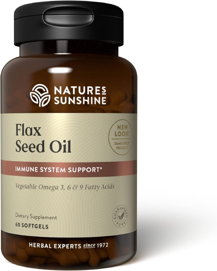Olio di semi di lino di Sunshine della natura, 60 Softgels | Eccellente fonte di acidi grassi cardiaci-Healthy, contiene Lignani che aiutano a migliorare l'immunità e il sostegno di seno e salute della prostata