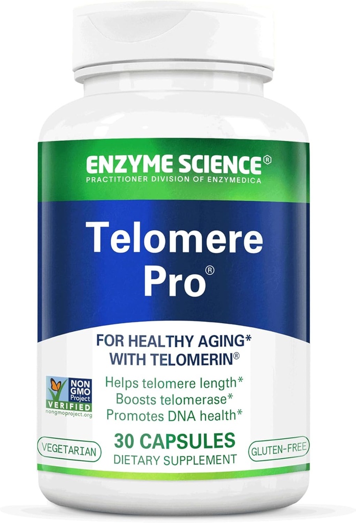 Enzyme Science Telomere Pro | Supporta la salute cellulare, la produzione di energia e l'invecchiamento sano | Formulato con vitamina D3, Rhodiola e Astragalus | Natural Telomerase Supplement, 30 Serve