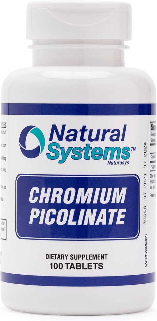 Cromo Picolinato 200 Mcg 100 Compresse di Sistemi Naturali - Integratori di cromo per stile di vita attivo - Integratore di cromo di assorbimento eccellente - Capsule di cromo non zuccheri