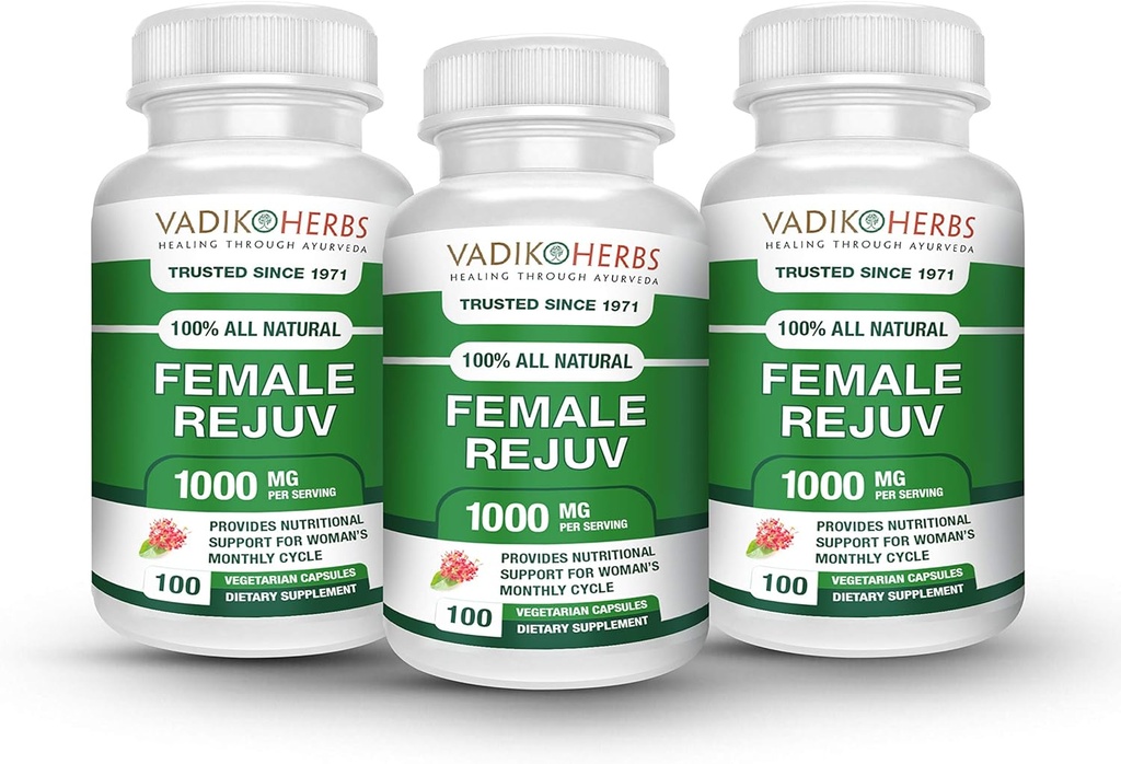 Femmina Rejuv by Vadik Herbs | Trattamento di erbe per il supplemento di sollievo PMS Premenstrual Cycle Support | Complesso di formula di erbe per la gru e periodi mestruali | Ormoni di equilibrio naturale (3 pacchetto)