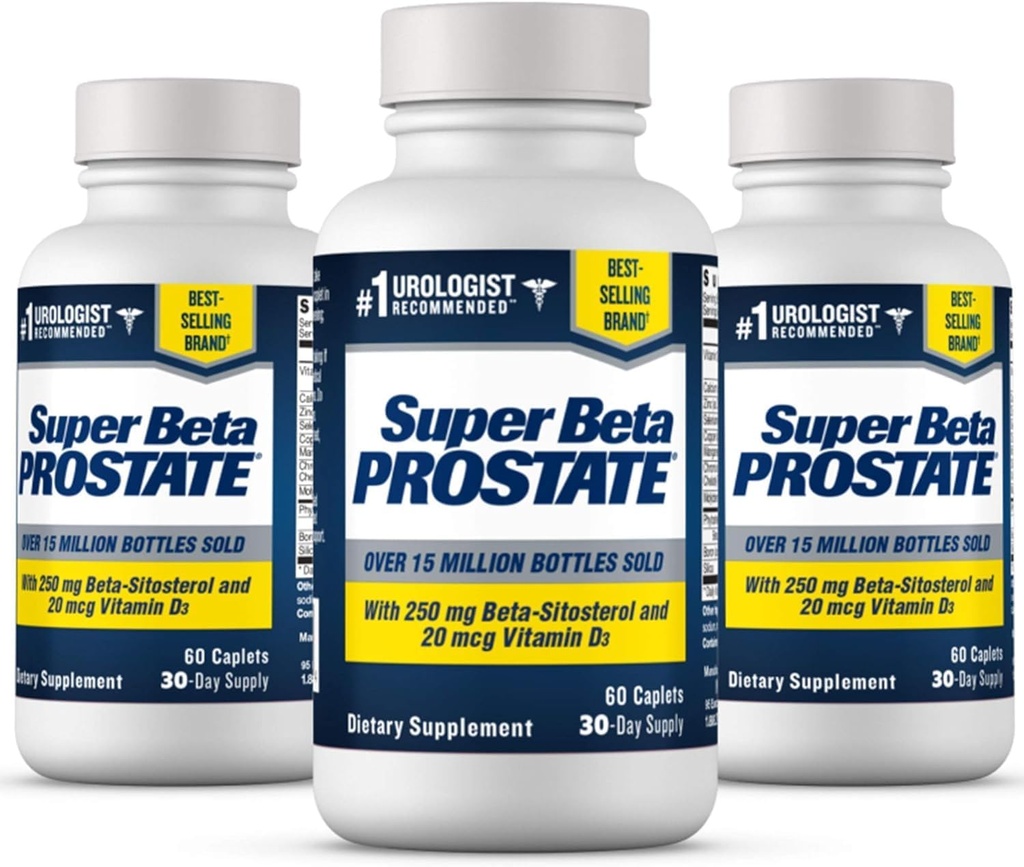 SUPER BETA PROSTATE Support Supplemento per la salute degli uomini - Riduci i viaggi del bagno, Promuovi il sonno, Impiegamento migliore della vescica e la prostata sana, Beta Sitosterol - 60 conte (Pack of 3)