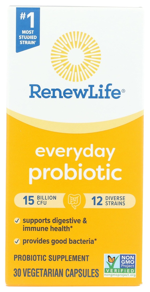 Rinnovare la vita quotidiana capsule probiotici, supplemento giornaliero Supporta la salute urinaria, digestiva e immunitaria, L. Rhamnosus GG, latticini, soia e senza glutine, 15 miliardi di CFU, 30 conte