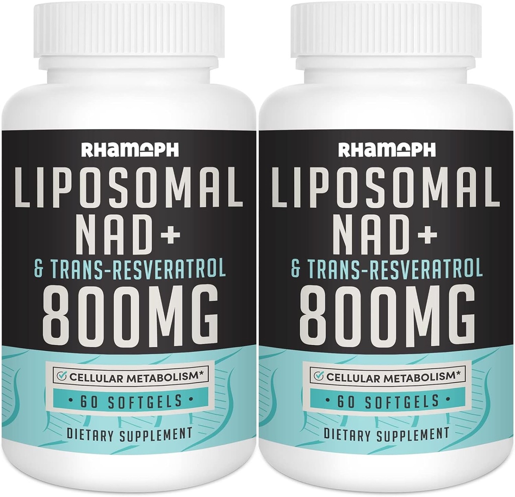 Liposomal NAD+ 800 mg con Trans-Resveratrolo 300 mg, Assorbimento Max, Effettivo NAD+ Aumentare il supplemento per l'invecchiamento sano, l'energia cellulare, la riparazione del DNA, la longevità - 120 Softgels