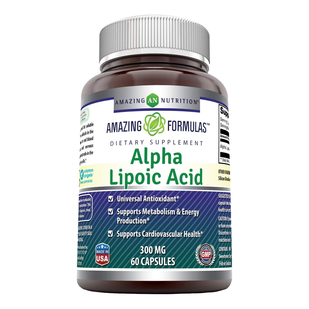 Incredibile Formulas Alpha Lipoic Acid 300 mg Capsule Supplemento | Non OGM | Gluten Free | Made in USA (60 Count)