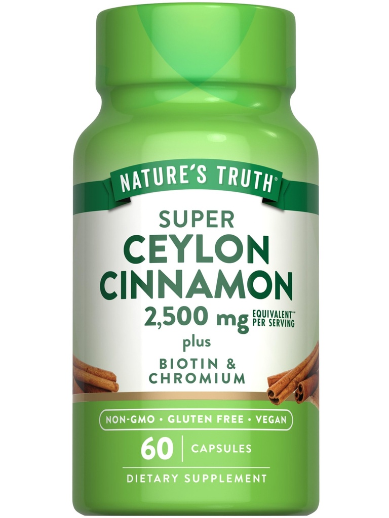 La verità della natura Ceylon Cinnamon Capsule | 2500mg | plus Chromium and Biotin | 60 Count | Vegan, Non-OGM & Gluten Supplemento gratuito