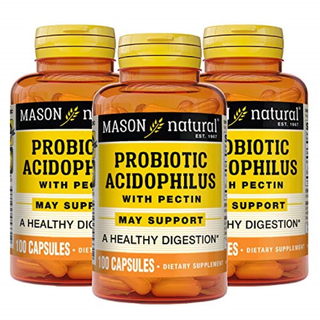 MASON NATURAL Probiotic Acidophilus, 150 Day Supply, Supporta Regolarità e Digestione Normale con Pectin & Calcium, 100 Capsule (Pack of 3)