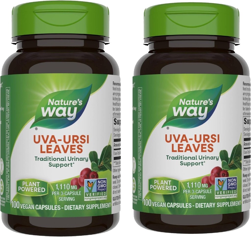 Foglie Uva Ursi di modo naturale, Supporto urinario tradizionale*, 1,110 mg per 3-Capsule Serving, Progetto non OGM verificato, Integratore dietetico di erbe, 100 capsule vegane (Packaging May Vary) - 2 Pack