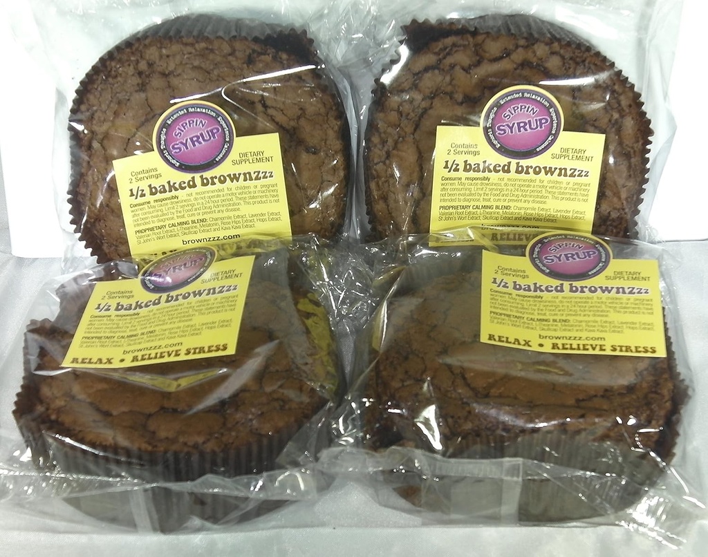 1/2 Baked Brownzzz - Relax and Relieve Stress - Quarto di 4 in Box - Supplemento dietetico con camomilla, lavanda, Valerian, St. John's Wort and More (4)