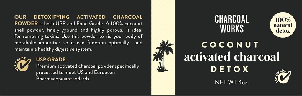 Polvere di carbone attivata dal cocco di CHARCOAL WORKS | USP Food Grade Charcoal Drink | Detox | Alta capacità adsorbente | Fast Acting | Mezza Pint 4oz