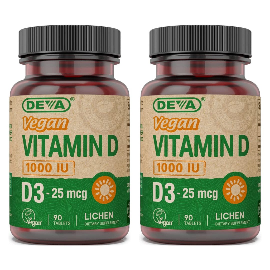 DEVA Vegan Vitamina D3 Supplemento - Una volta per giorno Tablet con 1000 IU - Cholecalciferol - Lichen Plant Derived - 90 Piccole Tablet, 2-Pack
