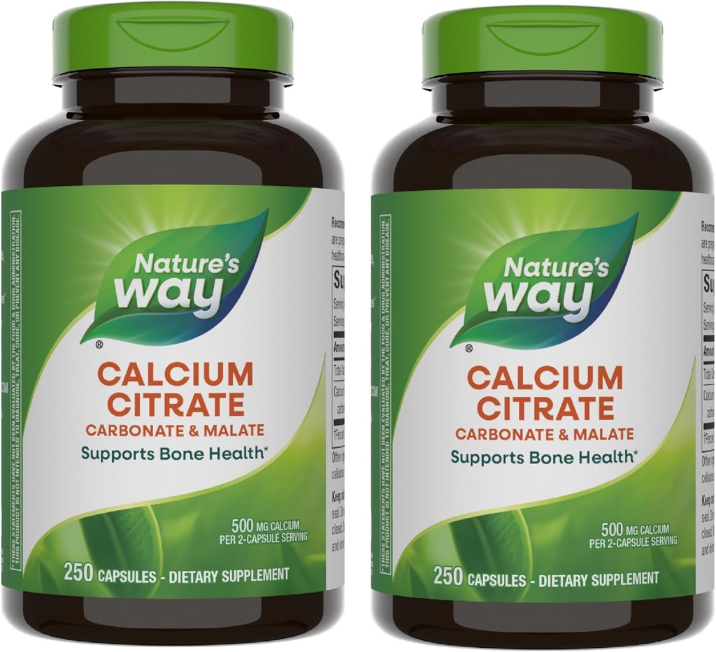 Citrato di calcio di modo naturale, 500 mg di calcio per 2 capsule di servizio, per la salute e la funzione muscolare *, miscela di citrato, carbonato & malato, senza glutine, 250 capsule (paccheggio May Vary) - 2 confezione