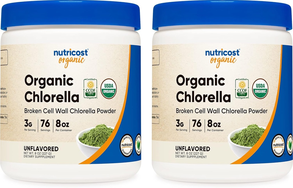Nutricost Organic Chlorella 8oz (.5 LBs) (2 bottiglie) - 3000mg Per Serving