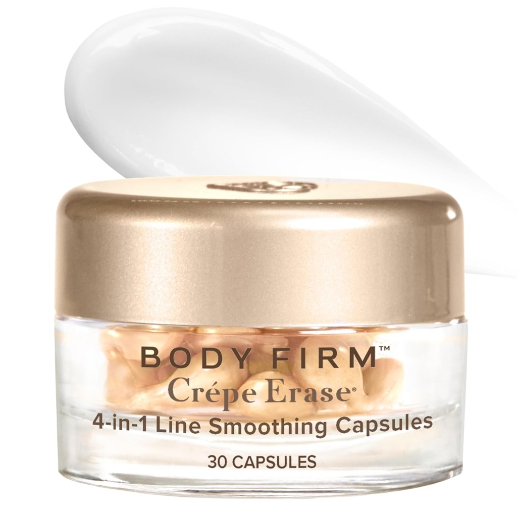 BODY FIRM Crepe erase 4-in-1 Line Smoothing Capsule, Anti-invecchiamento, Siero di viso e occhio idratante con acido ialuronico e Peptide multi-cain per rughe, Crepe Skin & Fine Lines, 30 Conte