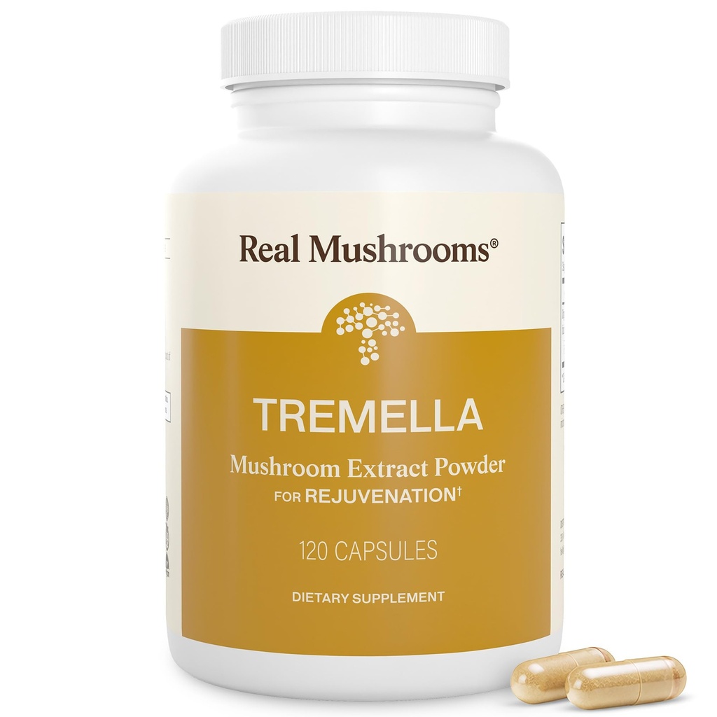 Funghi reali Tremella Estratto di funghi 120 ct Miscela per la routine quotidiana di benessere - Vegan, Non OGM, Integratori organici Integratori di supporto umano