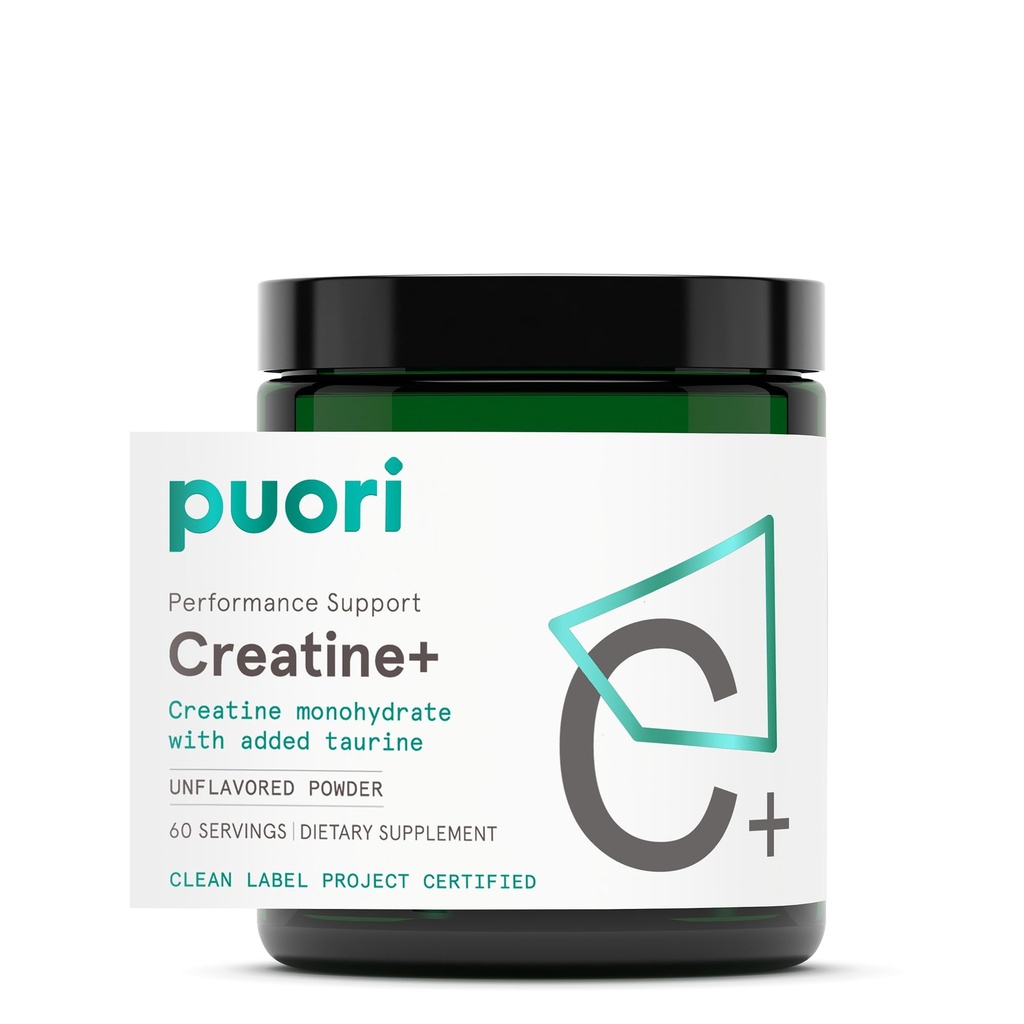 Polvere di Monoidrato di Creatina di Puori con Taurina - Polvere di Creatina non aromatizzata, supplemento di pre-allenamento per gli uomini e le donne - Costruttore di muscolo, aumento delle prestazioni di allenamento e costruzione di resistenza - 60 Serve