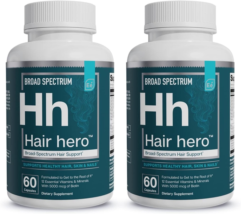 Elementi essenziali® Hair HeroTM - Vitamine per capelli per uomo - Supporto Broad-Spectrum con 5000 mcg Biotin - 60 Conte - 30 Serve (2-Pack)