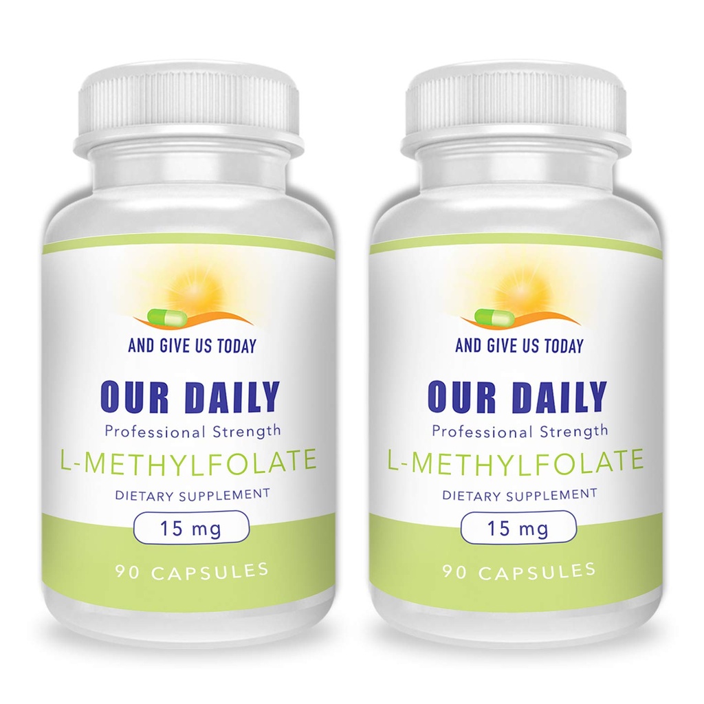 E GIVE US TODAY OUR DAILY L-Methylfolate 15mg (2 bottiglie) - 180 capsule - Professional Strength Active Methyl Folate - 5-MTHF Supplement - Non OGM, Gluten Free, No Fillers
