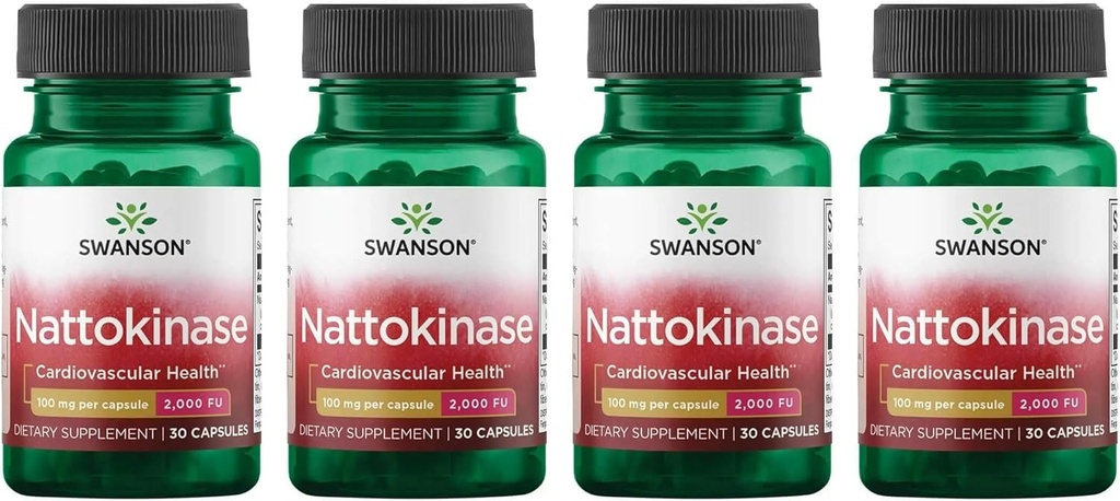 Swanson Nattokinase 2000 Unità Fibrinolitiche 100 Milligrammi 30 Capsule Enzime (4 Confezione)