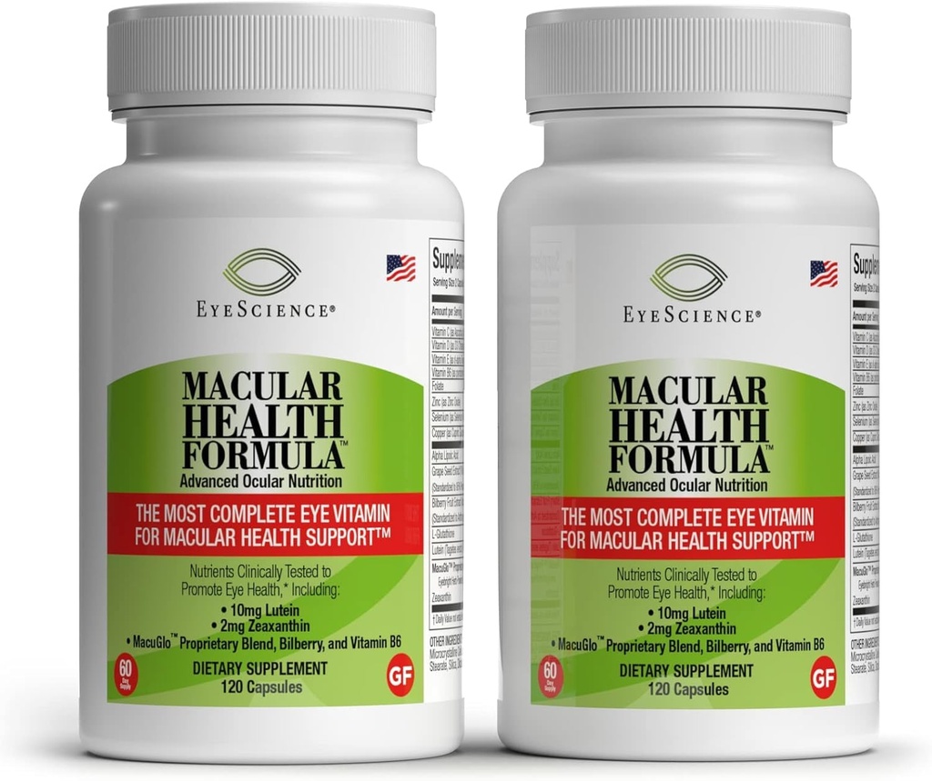 EyeScience – Macular Health Formula – 120 capsule – Integratore nutrizionale completo per la salute degli occhi - Contiene Lutein, Zeaxanthin, Vitamina C, D, E & B6-2-Pack