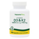 NaturesPlus Vitamine D3 (1000 UI) & K2 (100 mcg) - Vegetariano, Gluten Free - 90 Capsule, 90 Serve