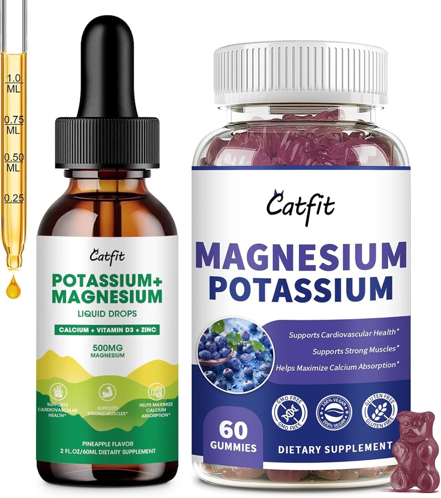 Catfit Potassium Magnesio Supplemento,Magnesium Potassium Complex Supplement,Sugar Free & Vegan, Supporto immunitario,Calm Mood & Sleep Support,Muscle Health
