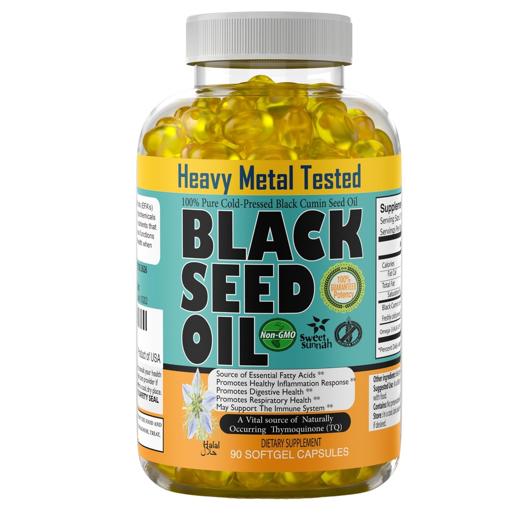 Capsule Olio di semi neri 1000mg - Lab testato Nigella Sativa turca con 3X Thymoquinone (90 Softgels) - USA Made, Freddo-Pressed Kalonji olio - Pure Non-GMO Sweet Sunnah per capelli, cervello e supporto immunitario