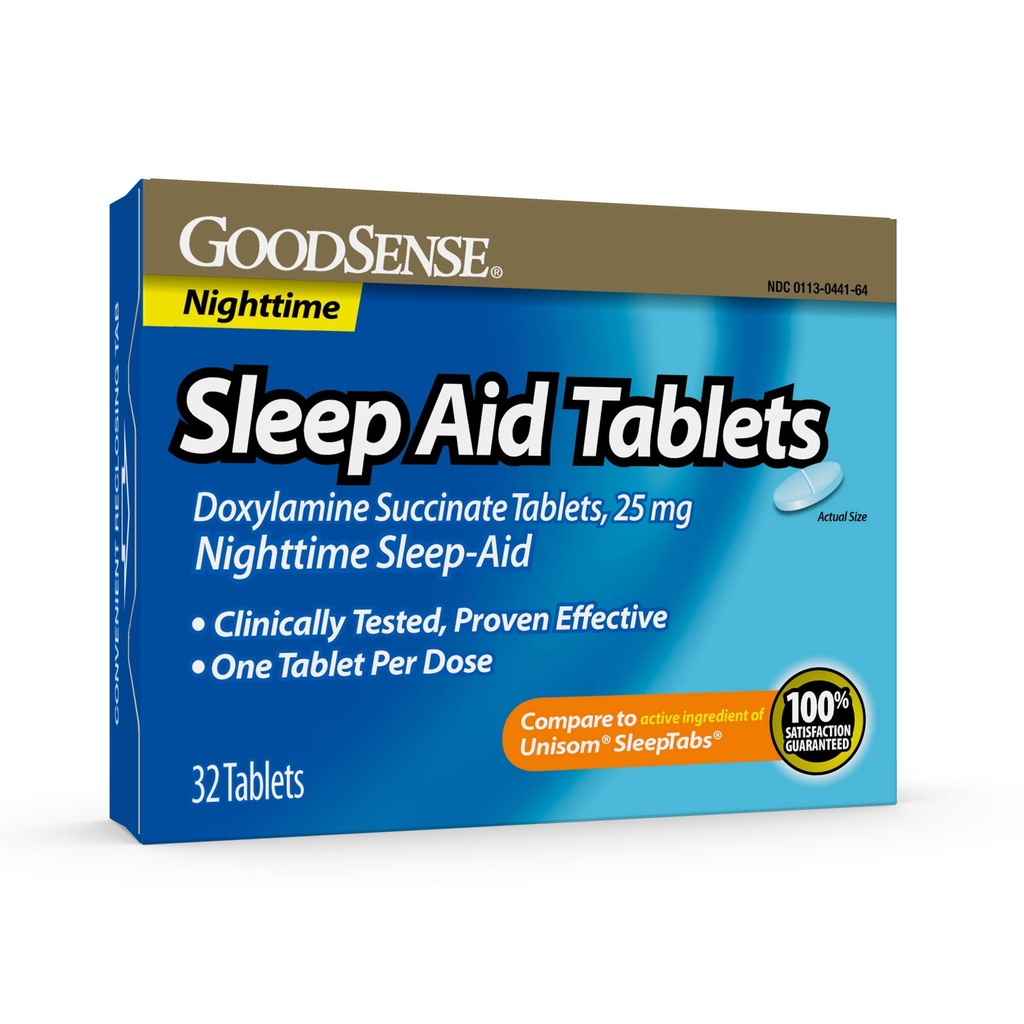 GoodSense Sleep Aid Doxylamine Succinate compresse, 25 mg, 32-count, Nighttime Sleep Aid per aiutarti a cadere Asleep