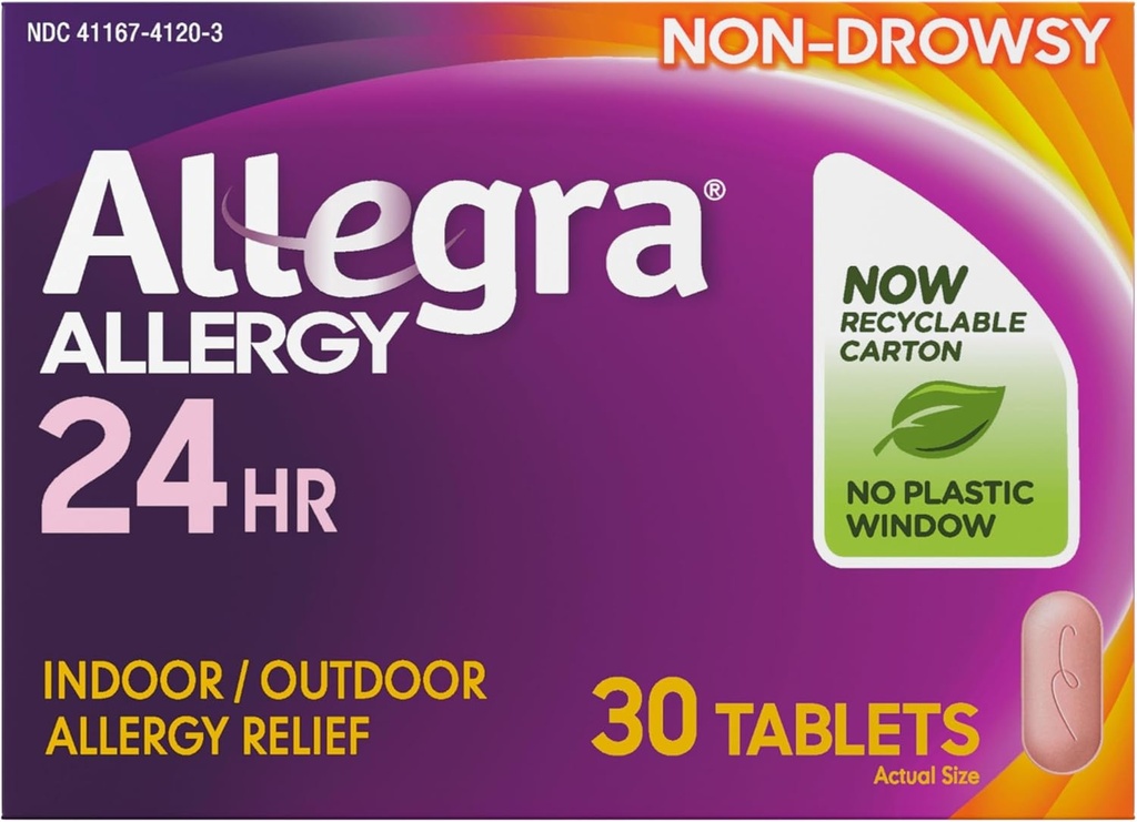 Allegra Adulto 24HR Antistamina non sonnolenta, 30 compresse, Rilievo di sintomi di allergia rapido, 180 mg