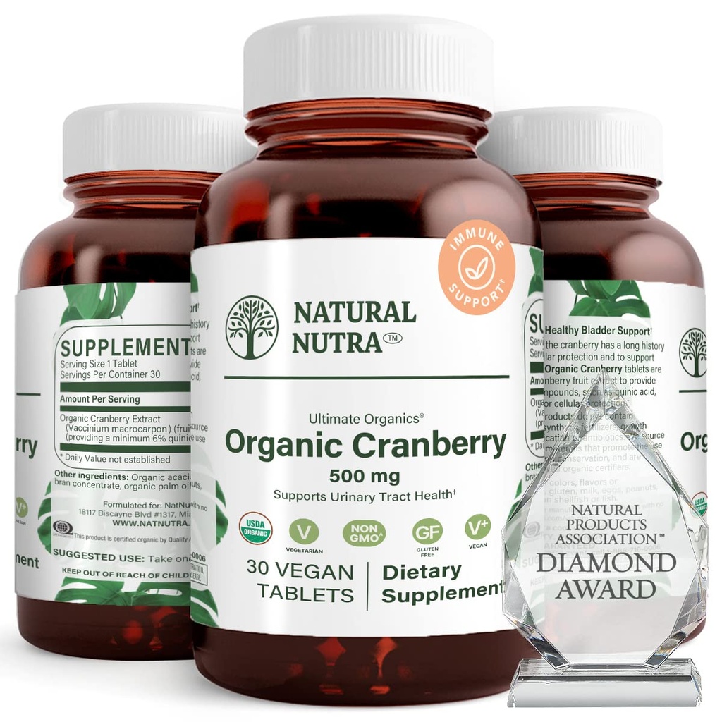 Integratore naturale di estratto di mirtillo di Nutra Organico, Aiuta a prevenire il disturbo urinario, promuove la salute di ossa, aiuta a mantenere la salute del cuore, migliorare la digestione, promuovere la salute della pelle, 30 compresse, un mese di alimentazione