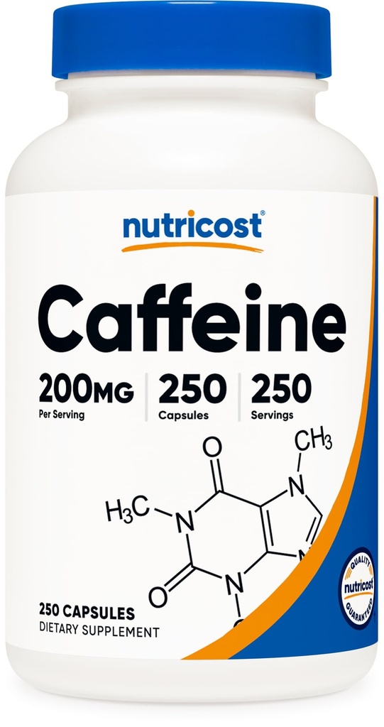 Pillole di caffeina Nutricost, 200mg Per Serving (250 Caps)