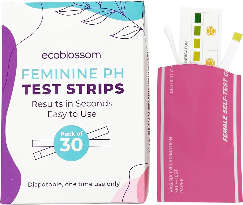 Strisce di prova del pH vaginale Ecoblossom per le donne - Controlla il bilanciamento del pH - Monitor Vaginosi batterica Trattamento del BV - Prevenire l'infezione del lievito UTI - Risultati rapidi di precisione, Sacchetto sigillato individuale (30 conteggio)