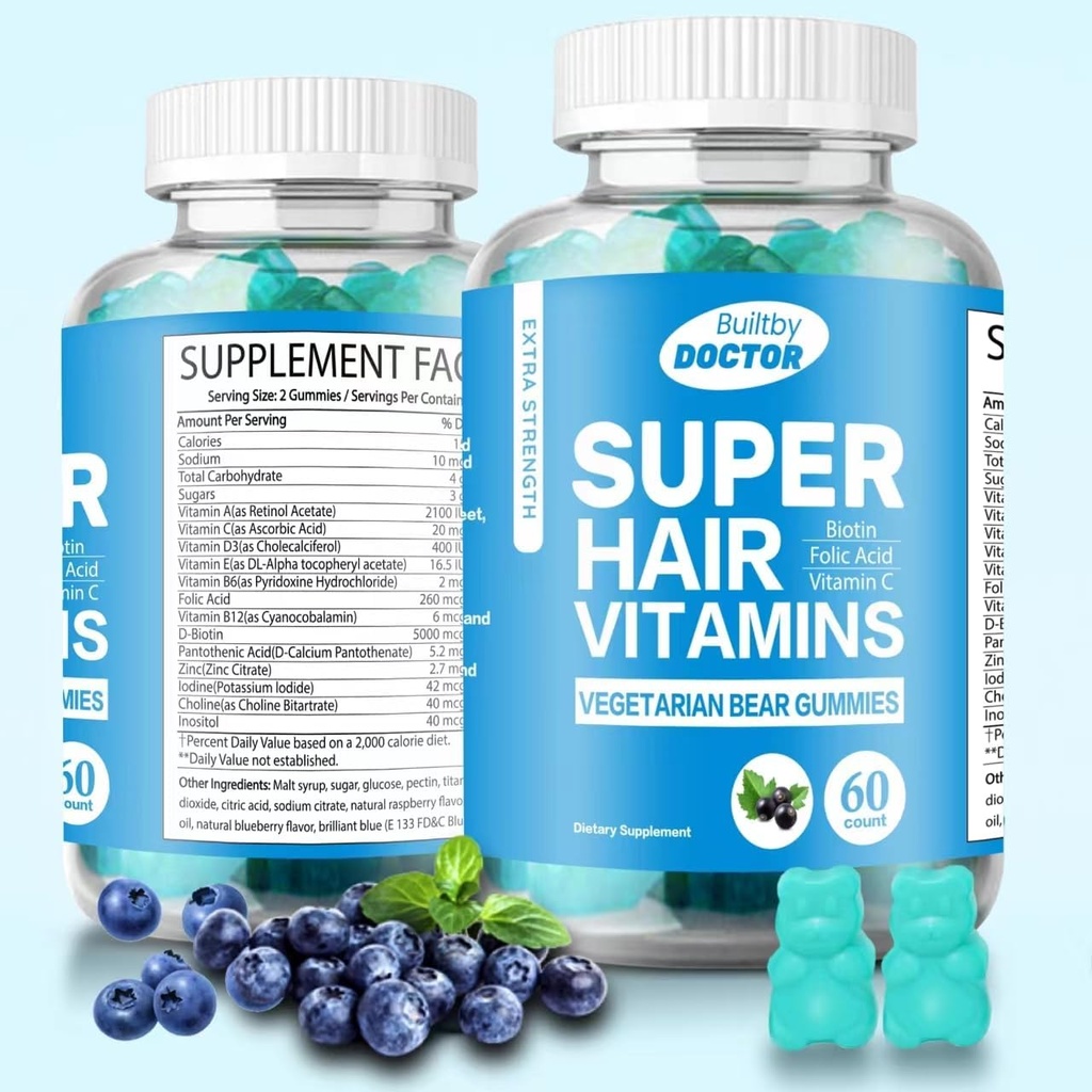 Super Biotin Gummies per capelli, pelle e chiodi - Vitamine vegane per uomini e donne, Supporta la crescita dei capelli più veloce e unghie più forti - Extra resistenza