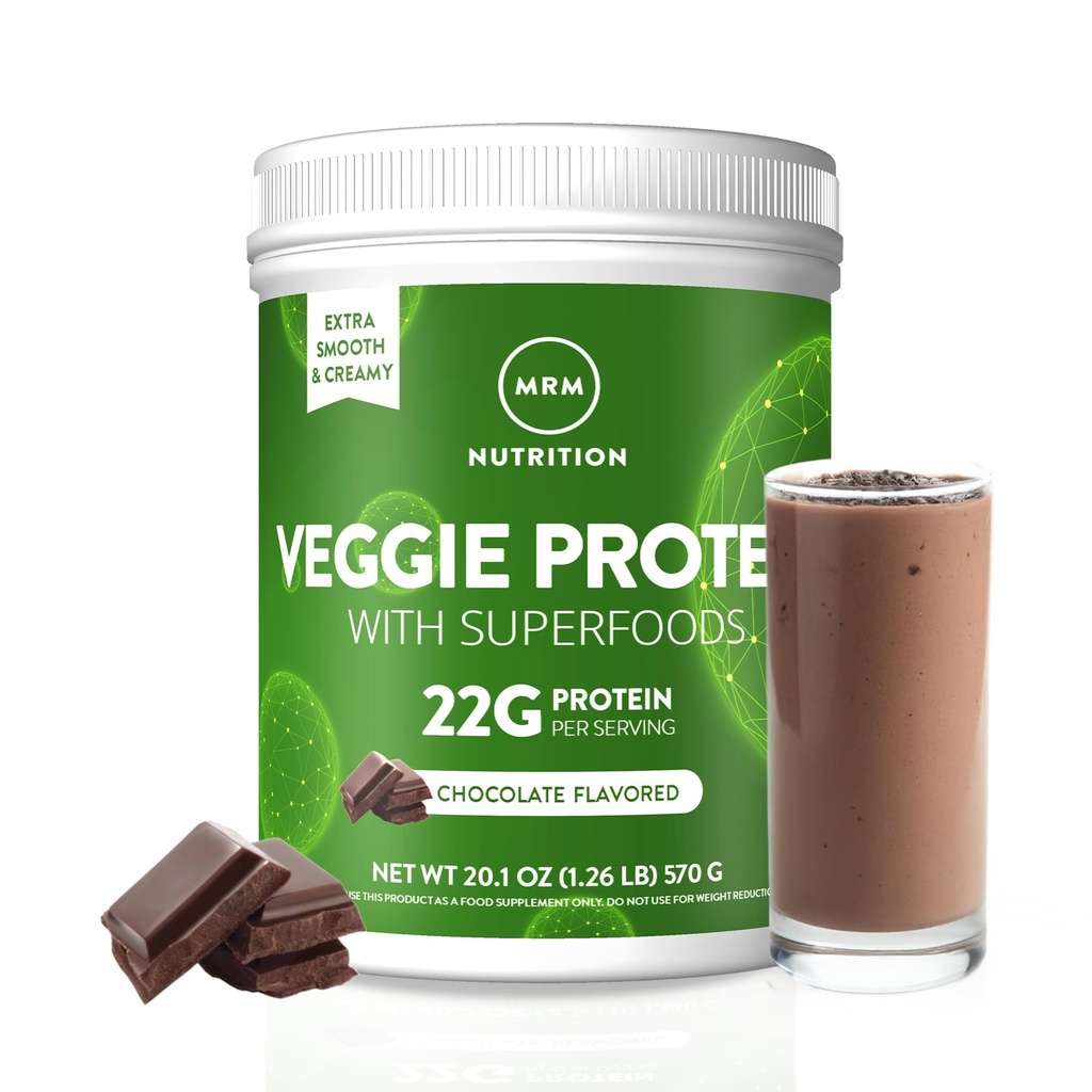 MRM Nutrition Veggie Protein con Superfoods | Chocolate Flavored | 22g Complete Protein | Over 8.8g Essential Aminoacidi | 13 superfoods | con Omega 3s e Omega6s | Keto Friendly | 30 Servings